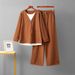Women's Autumn Fashion Faux Fur Two Piece Set Knitted Top with Drawstring Wide Leg Pants Casual Sportswear_ecoleips.com