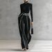 Women's Autumn Winter Casual High Waist Striped Two-Piece Set With Turtleneck Top And Pants_ecoleips.com
