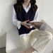 K New Loose Versatile Lazy Style Pullover V-neck Vest No-sleeve Knitted Cardigan Sweater For Women. No Inner Garment And Bag._ecoleips.com