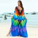 European And American Style Rayon Printed Beach Sun Protection Shirt Loose Dress Women's Bikini Swimsuit Cover up Cross Border E-Commerce_ecoleips.com