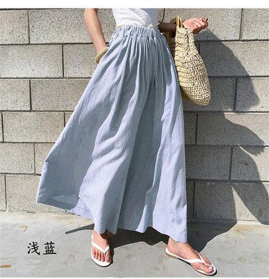 Muslim Chic Style Women's Fashion Solid Color Linen Wide Leg Pants Casual Pants Trousers Women's Pants Casual Pants_ecoleips.com