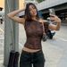 European And American Women's Clothing 2025 Winter New Fashion Sexy Slim Hollow Lace Asymmetrical Neck Tight T-Shirt_ecoleips.com