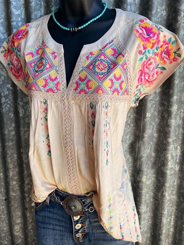 Women's Clothing Temperament Commuter Loose Type Printed Round Neck Short Sleeved Shirt_ecoleips.com