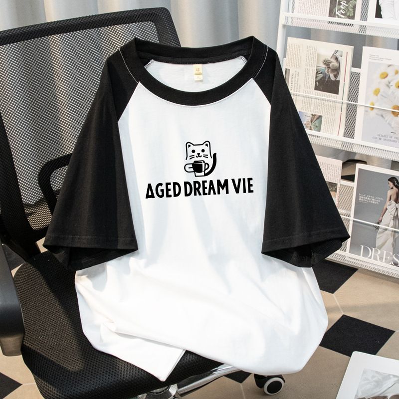 Unisex Pure Cotton Raglan Short Sleeve T-Shirt round Neck Pullover Top for Spring Summer And Autumn Popular Style Inner Layer Base Shirt_ecoleips.com