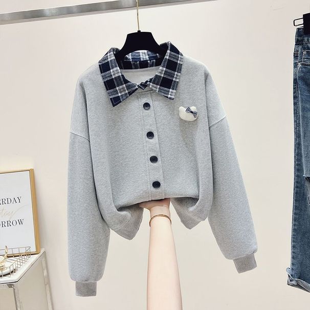 Women's Clothing Women's Stylish Two Piece Suit Faux Sweatshirt Shirt Set Paired With High-Waisted Slimming Loose Straight Leg Jeans_ecoleips.com
