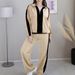 Women's Two-Piece Athletic Set Casual Long Sleeve Color Block Sweatshirt And Straight Leg Pants For Fall Winter Comfort_ecoleips.com
