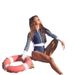 Aria Basics New Long-sleeve Surfing Suit For Women, Striped Swimsuit, Diving Suit, Color-blocked Swimwear, Cross-border European And_ecoleips.com