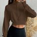 Spring And Autumn Versatile Brown Short Sweater Women, Stand-up Collar Zipper Retro Style, Loose Casual Sports Top_ecoleips.com
