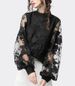 Women's Lace Puffed Sleeve Transparent Round Neck Solid Color Blouse Blouse_ecoleips.com
