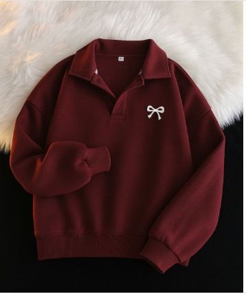 European And American Style POLO Collar Embroidered Composite Sweatshirt For Women, Autumn Large Size Loose Korean_ecoleips.com