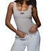 Women's Slim Fit Tank Top Ribbed Letter Embroidery High Elasticity Versatile Basic Style Fashion Top_ecoleips.com