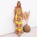 Off-Shoulder Long Skirt Dress Red Floral Print Spring/Summer New Arrivals Collection_ecoleips.com