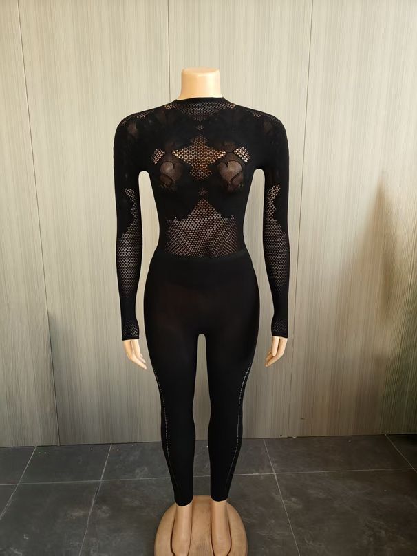 Women's Clothing Sexy Hollow Out Lingerie Set High Elasticity Mesh Women's Clothing Jumpsuits Rompers_ecoleips.com