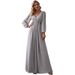 European and American women's clothing solid color V-neck dress elegant long dress with waist hem_ecoleips.com