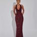 Women’s Clothing Fashion Trend Sequined Deep V Halter Neck Hip Skirt Female Winter New Sexy Slim Slightly Revealing Back Long Skirt_ecoleips.com