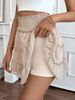 Women's Skirt Comfortable Leisure Vacation Pleated Lotus Leaf Design Solid Color Elastic Waist Anti Exposure_ecoleips.com