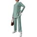 Women's Ribbed Knit Set Long Sleeve Stand Collar Solid Color Autumn Winter Fashion 2-Piece Outfit Polyester_ecoleips.com