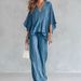 Women's Cotton Linen Long Sleeve Pleated Wide Leg Pants Suit Casual Autumn Outfit Set_ecoleips.com