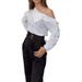 Women's Clothing Women's High Neck Gold Button Top Street Style Off Shoulder White Blouse One Shoulder Design_ecoleips.com