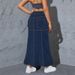 Women's Classic Denim Maxi Skirt, Stretch Washed Denim A-Line Long Skirt, Versatile Plus Size Midi Skirt_ecoleips.com