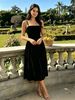 Black Evening Wedding Dress Halter Top Velvet Birthday Annual Party Dress with Large Skirt High Waist Princess Style_ecoleips.com