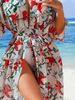 Women's Clothing "Chiffon Beach Cover-Up – Flowy Printed Bikini Wrap With Sheer Sleeves & Side Ties"_ecoleips.com