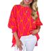 Women’S Floral Print Round-Neck Blouse – Summer Ruffle Sleeve Top With Artistic Draping (5 Vibrant Colors, Relaxed Fit, Breathable Polyester)_ecoleips.com