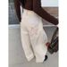 Korean Beef Women's Slimming Wide Leg Pants American Style Khaki Embroidered Curved Blade Jeans Versatile Winter Fashion_ecoleips.com