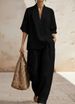 Women's Solid Color Linen Two Piece Set Casual Comfortable Minimalist Spring/Summer mid Waist Full Length Pants European American Style_ecoleips.com