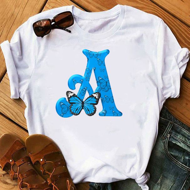 26 English Letters Butterfly Print T-shirt Short Sleeve Women Oversized T Shirt Tops Graphic T Shirts Harajuku Harajuku_ecoleips.com