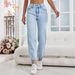 Women's Slim Fit Straight Leg Jeans – Classic Blue Denim Pants – High Waist Cotton Trousers_ecoleips.com