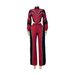 Women's Clothing Women's Style Color Block Patchwork Top And Straight Leg Pants Two Piece Set For Formal & Casual_ecoleips.com