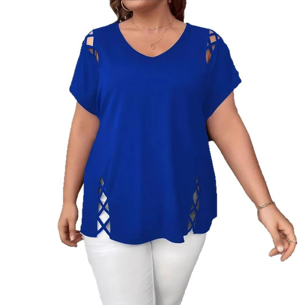 Women's Clothing Plus Size Clothes Casual T-Shirt Off-Shoulder Short-Sleeved Top American Style_ecoleips.com