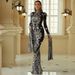 Women's Clothing Long Sleeved Temperament Sexy Tight Long Sequins Self Cultivation Super Long Sleeved Catwalk Evening Dress Dress Female_ecoleips.com