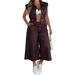 Women's Retro Collared Sleeveless Drawstring Cropped Wide Leg Suit Relaxed Everyday Wear Comfortable Feshion_ecoleips.com