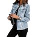 Vintage Washed Denim Jacket For Women – Non-Stretch Distressed V-Neck Long Sleeve Coat (S-2XL, Dark/Light Blue)_ecoleips.com