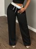 Women's Color Block Two Piece Set Black And White Fitted Top Loose Pants Hot Seller_ecoleips.com