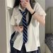Basic Style College JK Uniform Short Sleeved Shirt Women's Loose Top School Feel Versatile White Embroidered_ecoleips.com