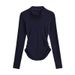 Women's Clothing New Ant Waist Slim Fit Long Sleeve Bottoming Shirt Zipper Design Arc Hem Irregular T Shirt Top_ecoleips.com