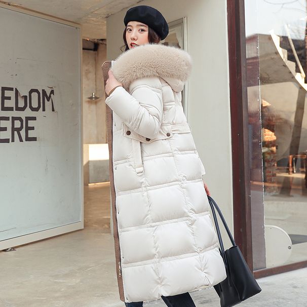 Women's Clothing Winter New Cotton Jacket Large Fur Collar Medium Length Slim Belt Slim Temperament Down Cotton Jacket Women's Jacket_ecoleips.com