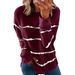 Women's Round Neck Long Sleeve T-Shirt Striped Printed Loose Fit American Style Autumn Clothing Sweatshirt_ecoleips.com