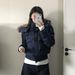 girl Girl Girl South District Fiona Navy Blue Large Fur Collar Down Jacket Women 2025 Winter New Thickened Short Cotton Coat_ecoleips.com