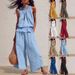 Bohemian Summer Two-Piece Set - Floral Lace Trim Cotton Linen Outfit For Women Versatile Styling_ecoleips.com