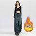 Dark Blue Wide-leg Jeans Women, Fleece-lined, New Winter 2025 Model, High-waisted, Suitable For Pear-shaped Body, Loose_ecoleips.com