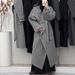Women’s Double-Faced Wool Coat – Oversized Korean-Style Trench Coat With Belted Waist (Velvet Latte/Charcoal Black/Light Grey/Cream, S/M)_ecoleips.com