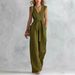 Women Sleeveless V Neck Wide Leg Jumpsuit With Belt Solid Color Casual Elegant One Piece Romper Dress For Daily Wear_ecoleips.com