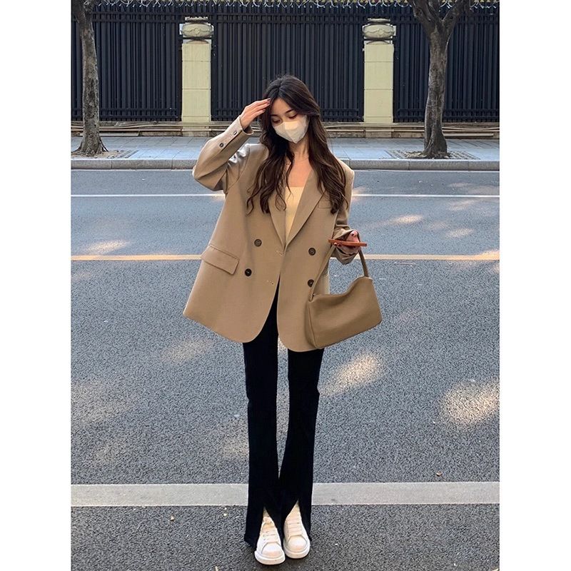 Women's Brown Suit Jacket Petite Sophisticated Stylish Korean Style Casual Spring Autumn 2024_ecoleips.com