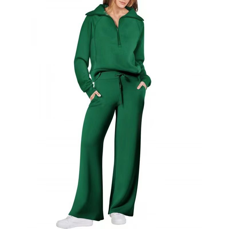 Women's Casual Zip-Up Hoodie & Wide-Leg Pants Set – Trendy Fall/Winter Loungewear (Black, Grey, Beige & More)_ecoleips.com