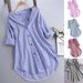 New Women's Loose Vertical Striped Medium And Long Shirt Casual Fashion Long-sleeved Shirt_ecoleips.com