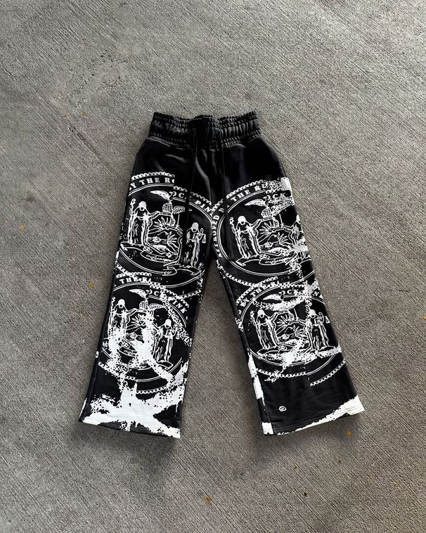 Gothic Anime Streetwear Joggers – Oversized Drawstring Pants With Dark Print (S-2xl, Black/Gray) Signature Goth Vibe_ecoleips.com